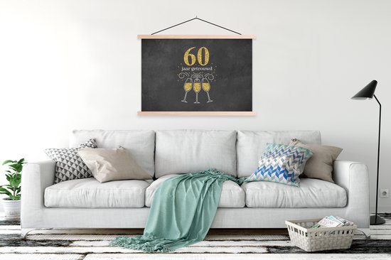 Porte-affiche avec affiche - Affiche scolaire - Mariage - 60 ans de mariage - Citations - Anniversaire - Proverbes - 120x80 cm - Lattes vierges