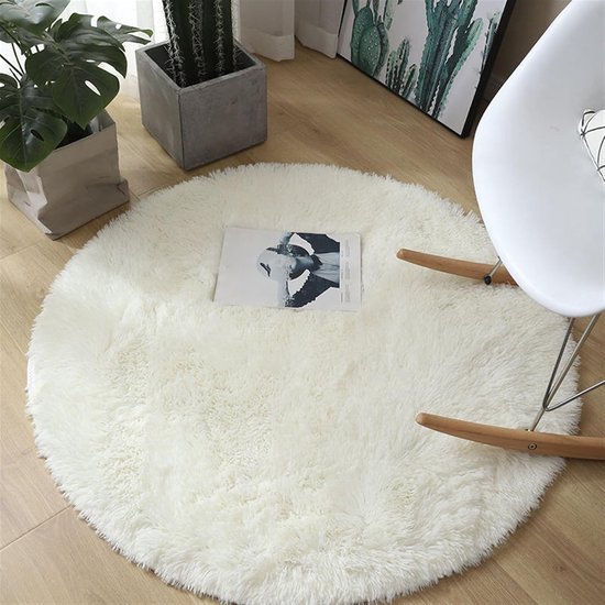 Tapis rond et pelucheux pour la chambre à coucher - mignon et antidérapant - doux et pelucheux - tapis rond - tapis en peluche - tapis de couverture - blanc - 60×60 cm