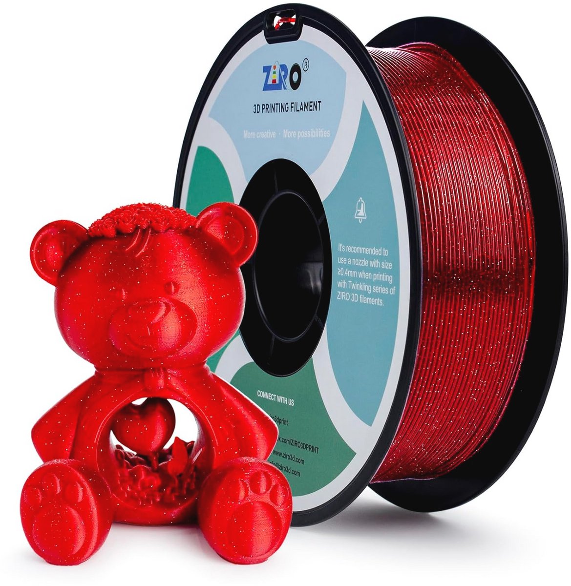 Glitter 3D Printer Filament 1.75mm - Twinkeling Rood, 1KG, Nauwkeurigheid +/- 0.05mm