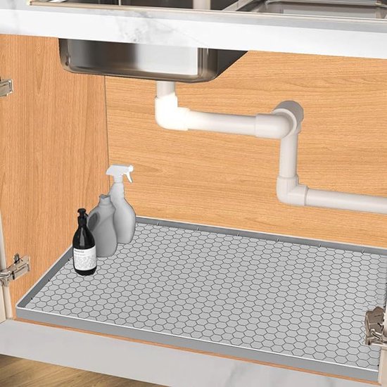 Tapis Étanche Sous l'Évier - 70x48 cm - Avec Bande d'Étanchéité de 15 mm - Bac Silicone - Pour Cuisine et Salle de Bain, Protecteur d'Armoire, Organisateurs et Rangement