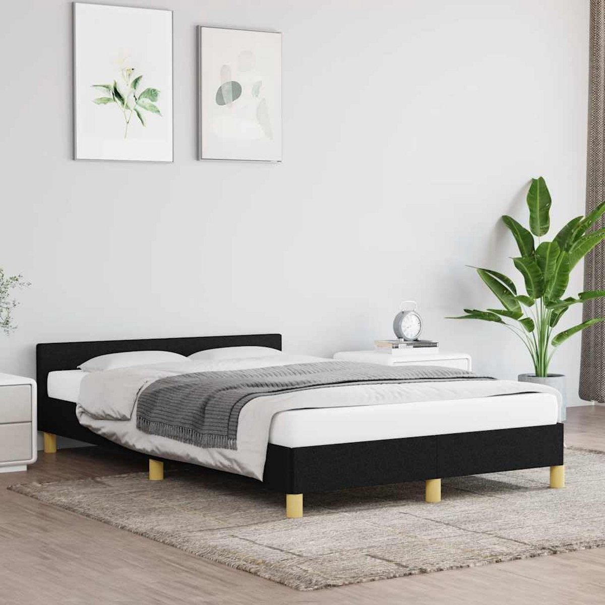 Stoffen Bedframe met Hoofdeinde Zwart 120x200 cm - Slaapmeubels voor een Comfortabele Nach
