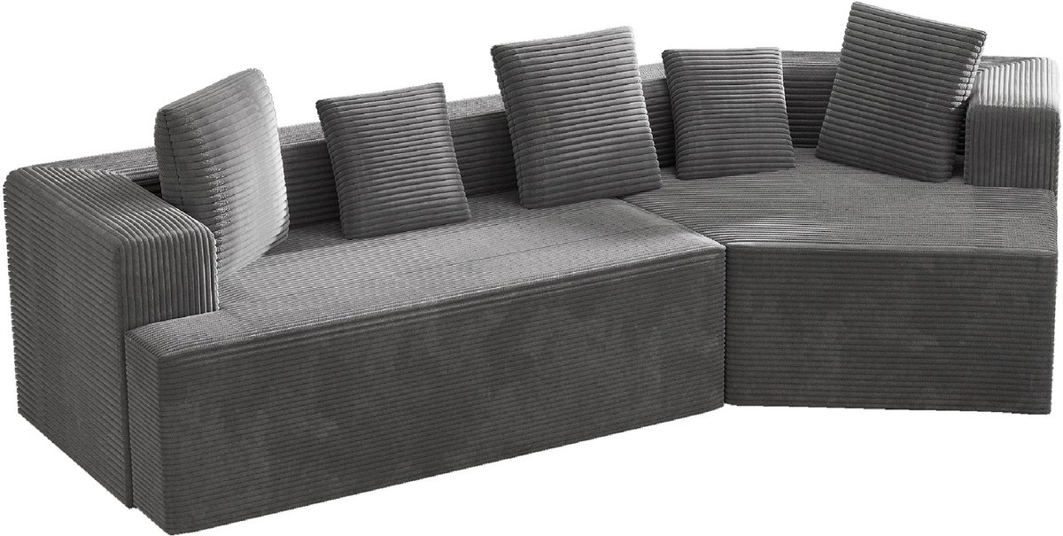 Merax modulaire hoekbank 3-zits - Cloud sofa zonder montage - Ribstof corduroy - Grijs - 307 x 159 x 67 cm