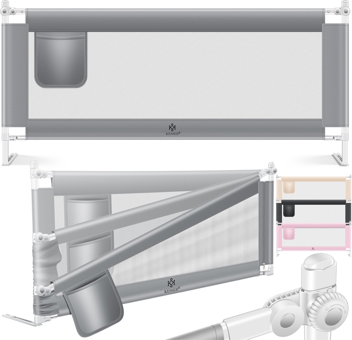KESSER® bedhekje - Bedhek Kinderbedhek voor kinderen Baby bedhek Valbeveiligingsbed voor Bed & boxspring - 200cm, Lichtgrijs