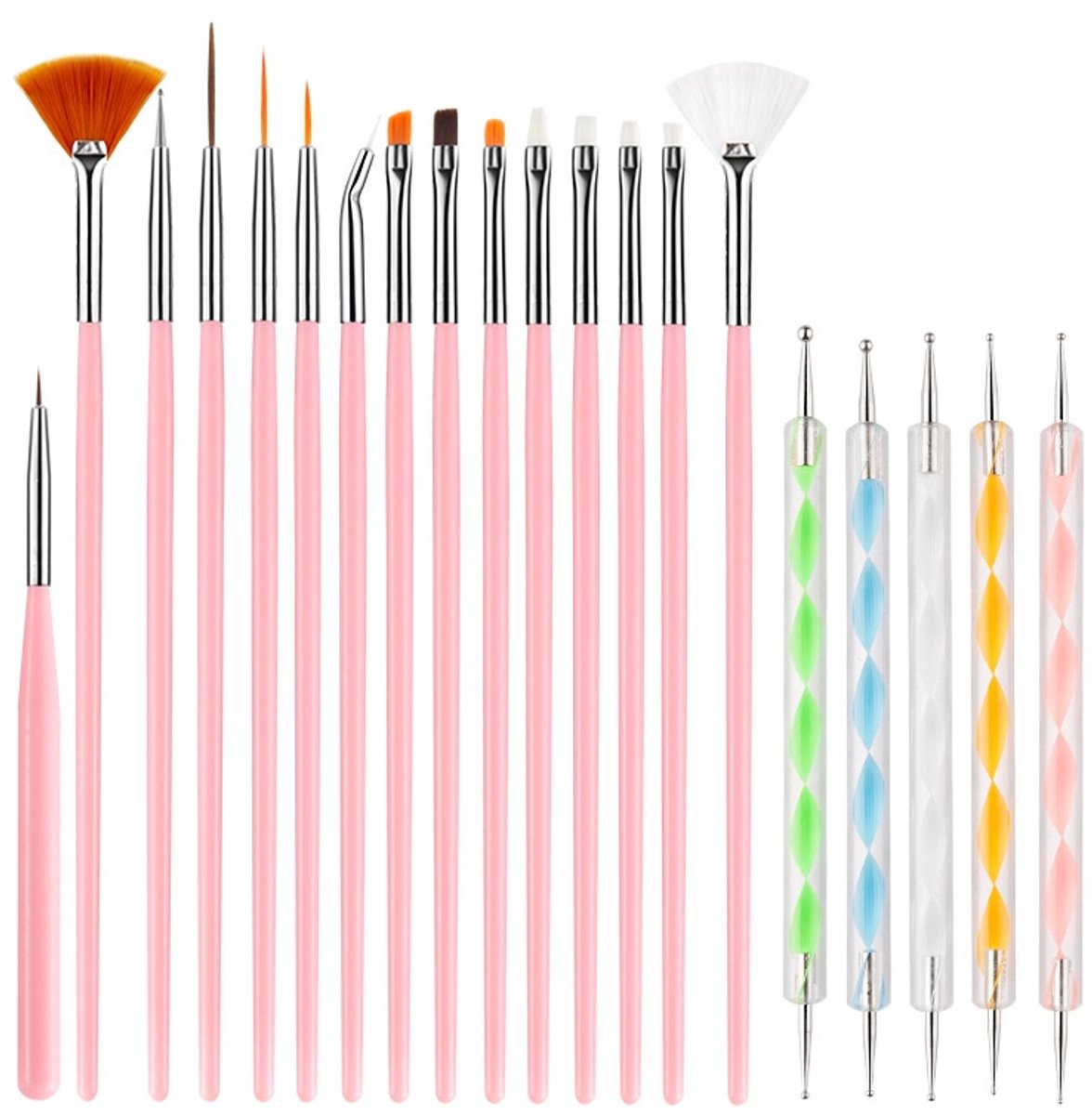 Ynkkvre -20-delige Nagelpenseelset – Voor Nailart, 3D-Designs en Creatieve Patronen