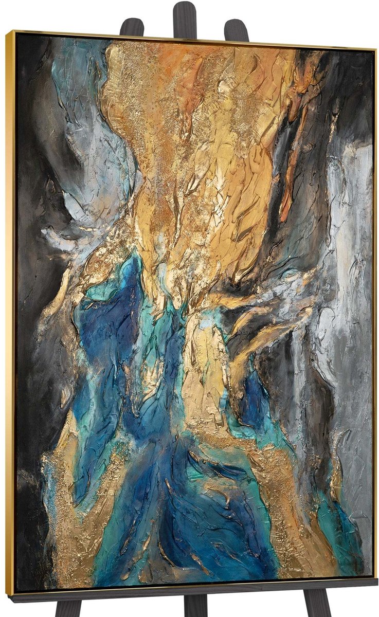 YS Canvas schilderij groot handgeschilderd abstracte symfonie muziek expressief – YS-Art Gallery – Expressieve wanddecoratie voor woonkamer – Modern schilderij voor kantoor en hal Gold