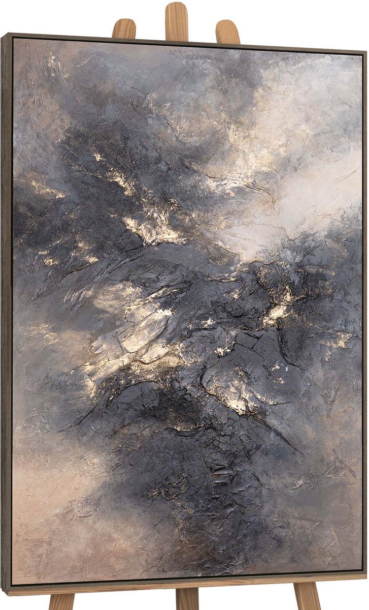 YS Canvas schilderij handgeschilderd heavenly glow abstract – YS-Art Gallery – Luxe wanddecoratie voor woonkamer – Modern schilderij voor slaapkamer en hal Grey