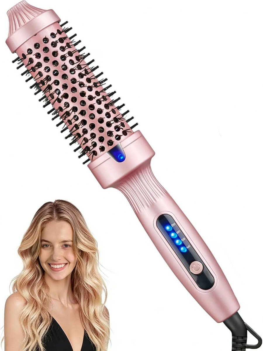 Ynkkvre -Verwarmde Ronde Borstel 38 mm – Thermische Stylingborstel zonder Lucht – Ionische Keramische Hot Brush met LCD & 4 Temperatuurstanden – Volume, Krullen en Glad Haar – Dual Voltage Reisvriendelijk