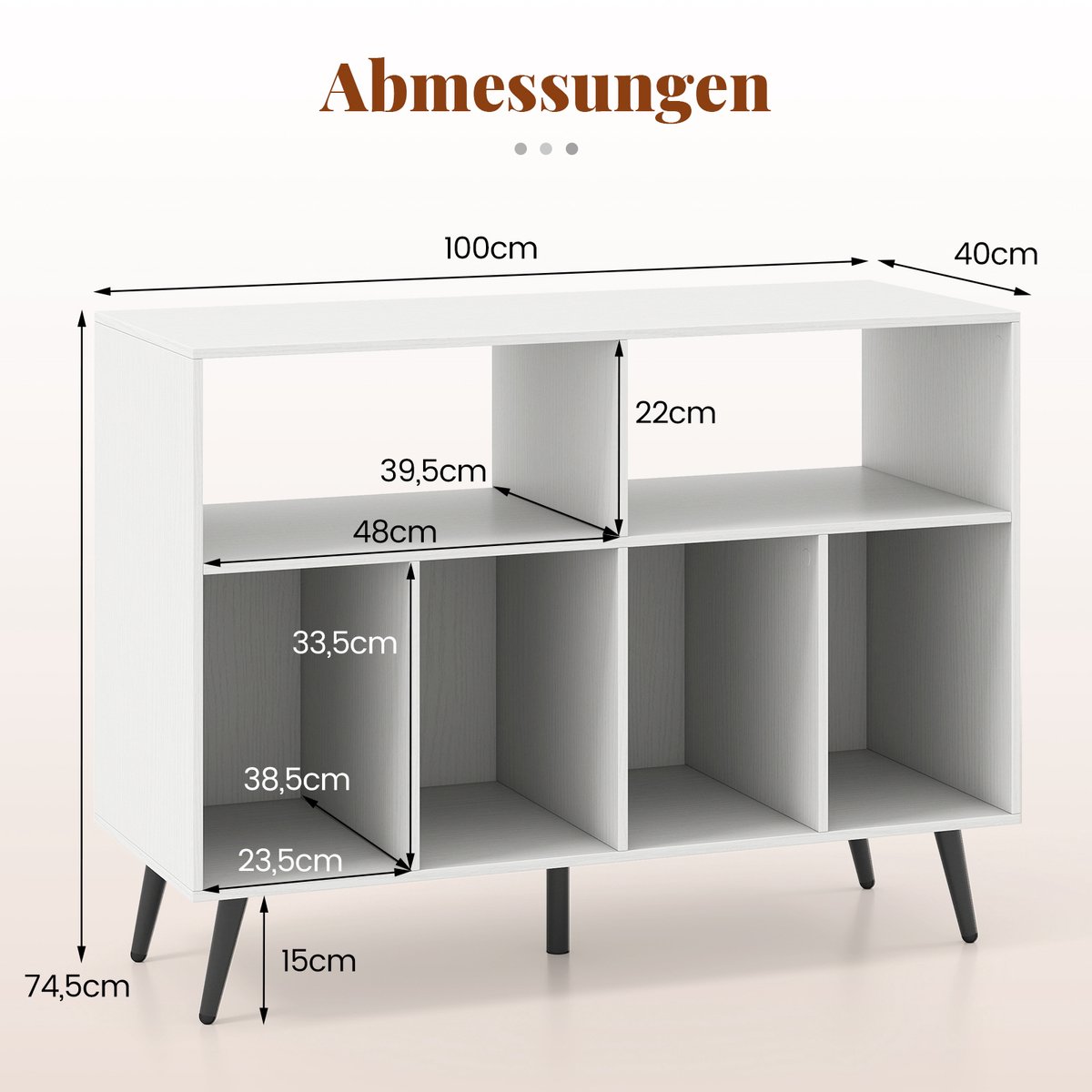 COSTWAY Draaitafel standaard 3-traps draaitafel kast met vinyl opbergplanken, opbergtafel voor vinylplaten, opberghouder voor woonkamer, muziekkamer (wit) thumbnail 6