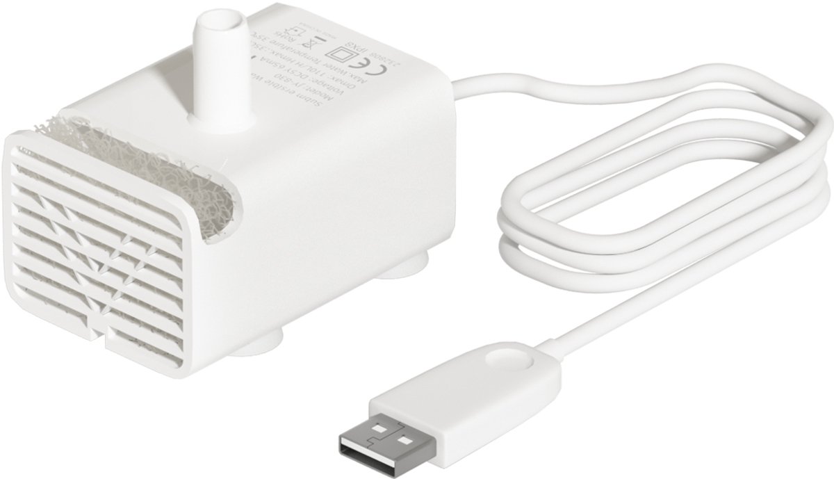 PUPPY KITTY Drinkfontein Pomp - Pet Fountain Pump - Drinkfontijn hond en kat - USB stekker - Snoer 1.5 m - Fluisterstil - Duurzaam - Wit