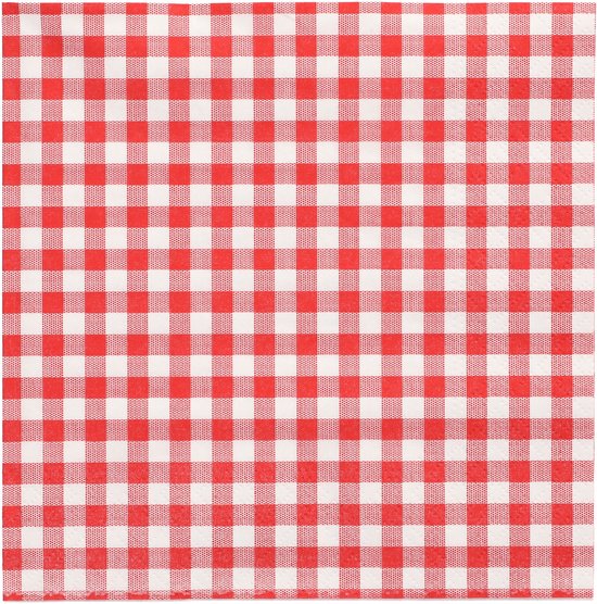 Serviette à carreaux rouges et blancs.