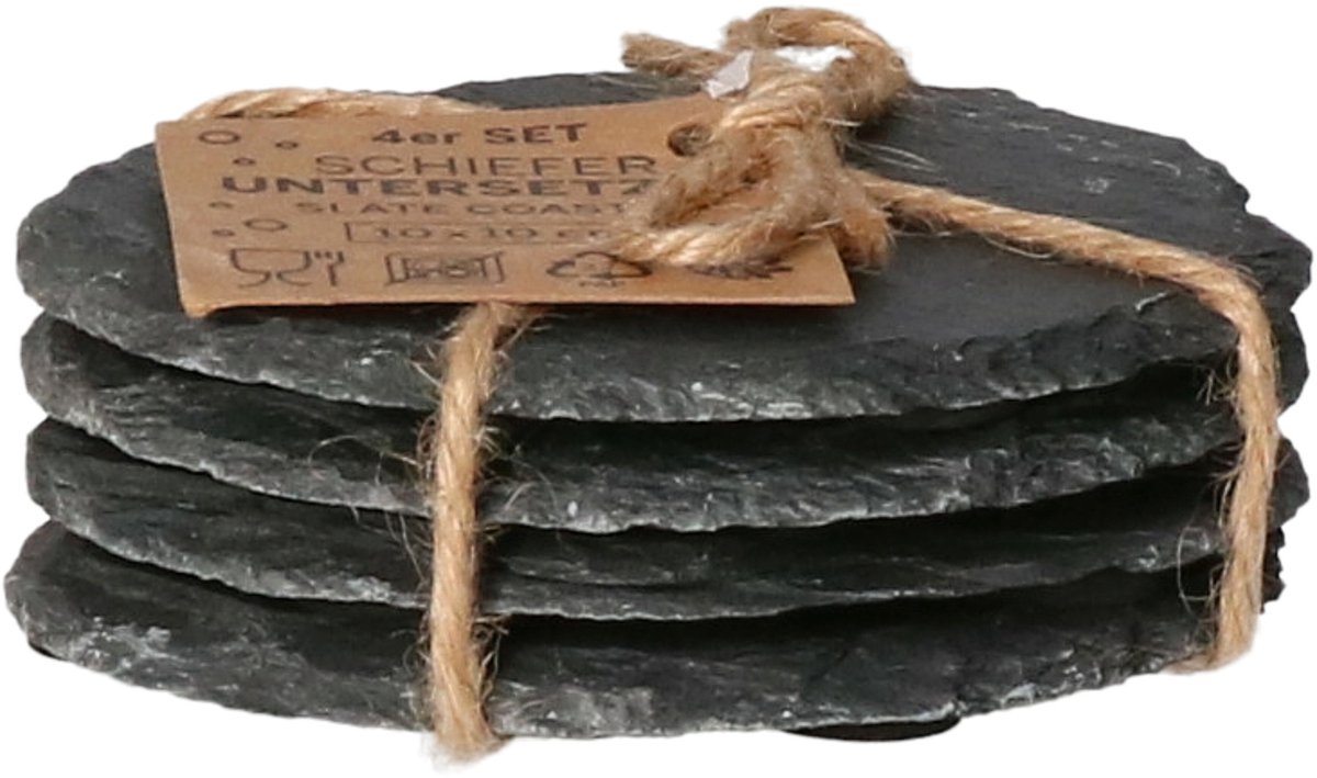 5Five Onderzetters voor glazen - 4x stuks - rond - Leisteen - 10 x 0.8 cm - glasonderzetters