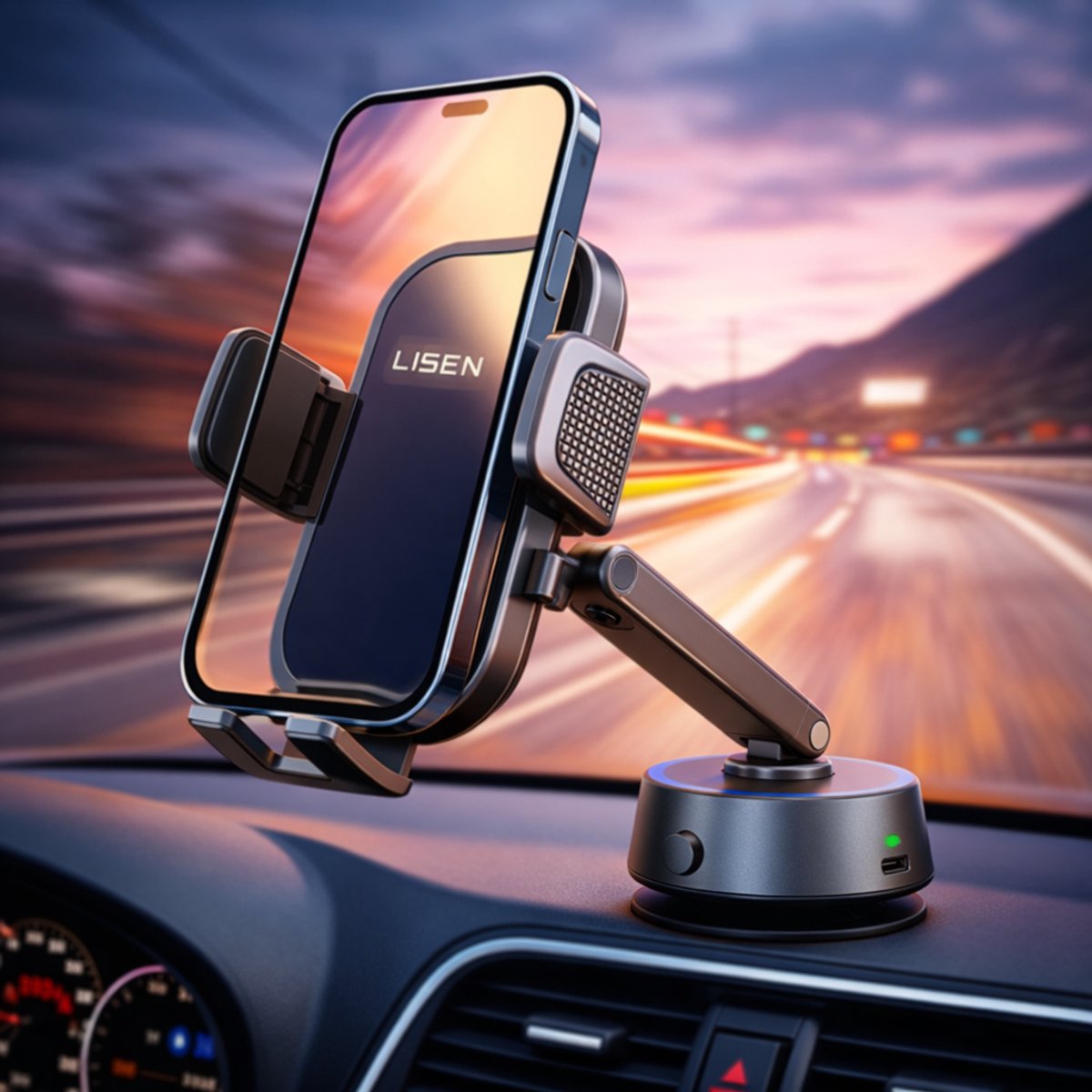 LISEN Elektrische Autohouder met Zuignap – Universele Telefoonhouder Auto – Dashboard & Voorruit – 360° Draaibaar – Telescopische Arm – Geschikt voor iPhone & Samsung 4-7 inch