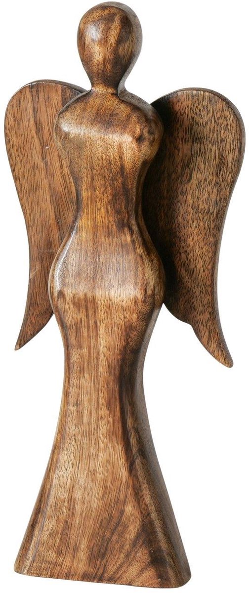 Boltze Home houten engel figuur decoratie mangohout 16x35cm bruin.