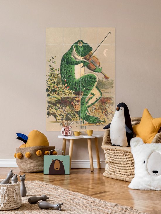 IXXI Frog playing violin, Aster Edition - 60 x 80 cm - Gratis ophangtool - Grote wanddecoratie en posters - Vintage, Kleurrijk, Speels, Illustraties
