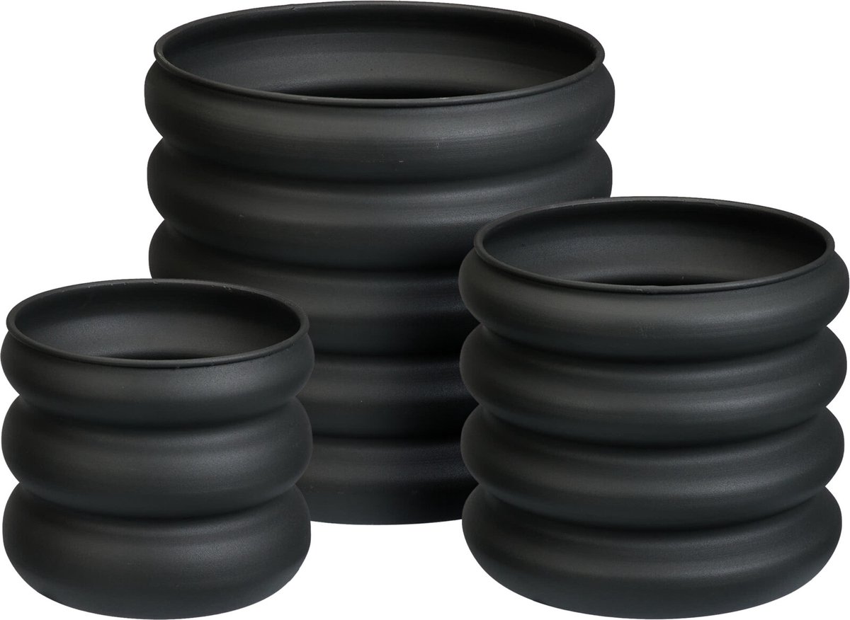 Relaxwonen - Bloempot Set van 3 – Verzinkt IJzer – Donker grijs – Metalen Bloempotten Ø20, Ø25 & Ø30 cm