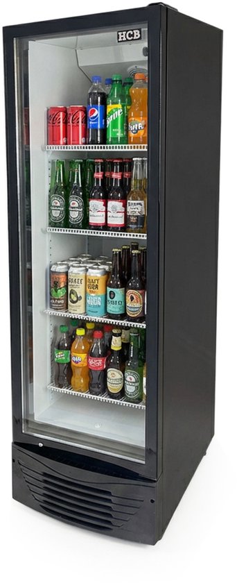 HCB® - Professionele Horeca Glasdeur koelkast - 1 deur - 350 liter - 230V - Koeling met glazen deur - Flessenkoelkast - Drankenkoelkast - 62x59.5x191.5 cm (DxBxH) - 76 kg - Frigo - 7945