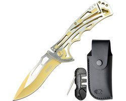 AdroitGoods Multifunctioneel Skeleton-Design zakmes – survival & outdoor - Opvouwbaar multifunctioneel outdoor-mes - Roestvast stalen lemmet met Skeleton-Design patroon Goud