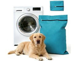 Waszakken voor huisdieren - Waszakken van twill polyester - Grote waszakken met rits - Voorkomt dat waszakken verstopt raken door dierenhaar - Waszakken voor huisdierendekens - Geweldig voor honden en katten (60x70cm) - meer blauw-S