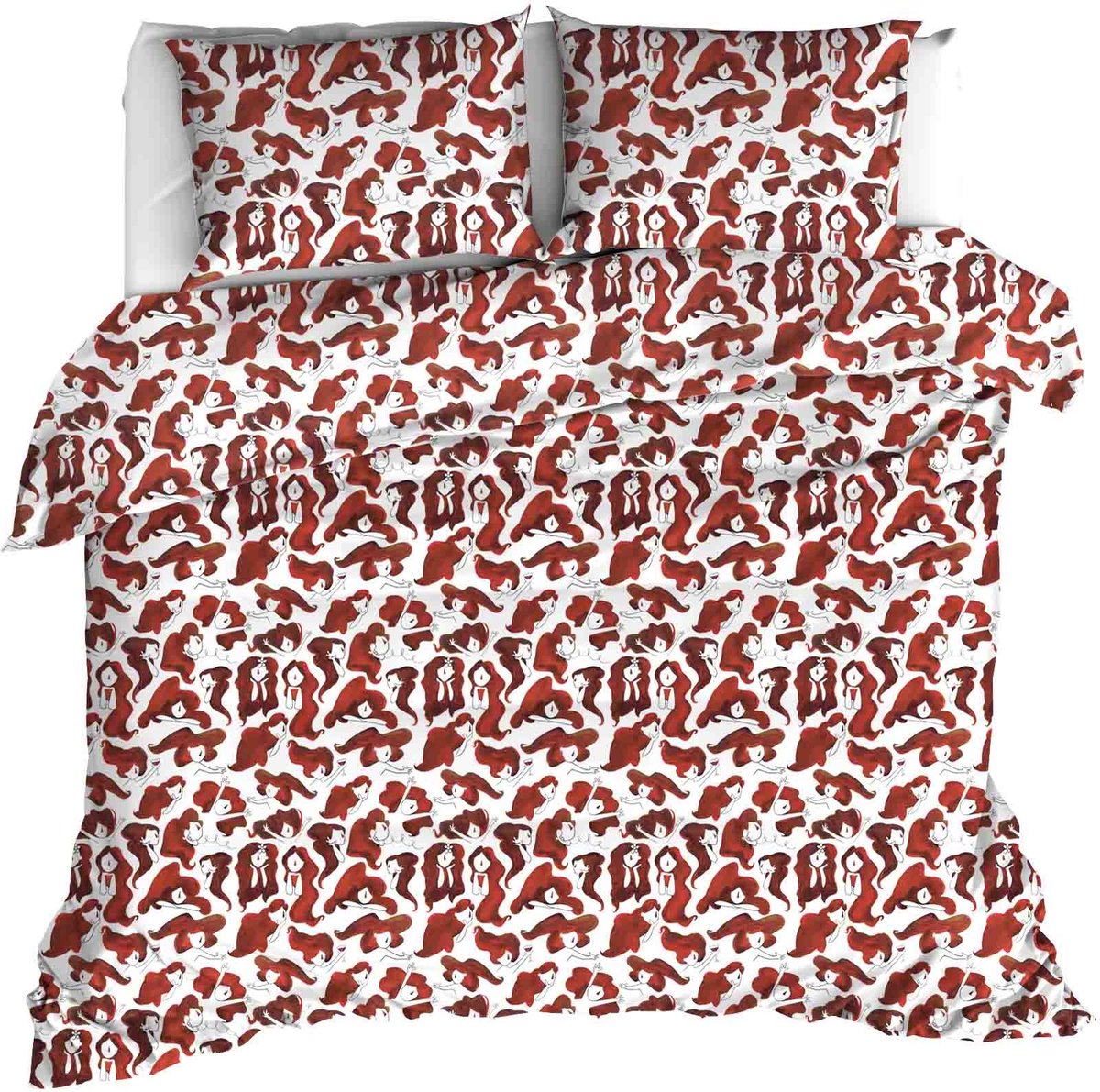 Moodit Dekbedovertrek Odil Zoe Red - 260 x 240 + 2x 60 x 70 cm - Rood - Katoen