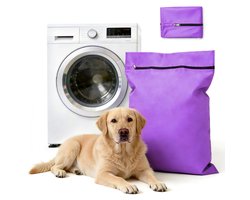 Waszakken voor huisdieren - Waszakken van twill polyester - Grote waszakken met rits - Voorkomt dat waszakken verstopt raken door dierenhaar - Waszakken voor huisdierendekens - Geweldig voor honden en katten (65x70cm) - Paars-M