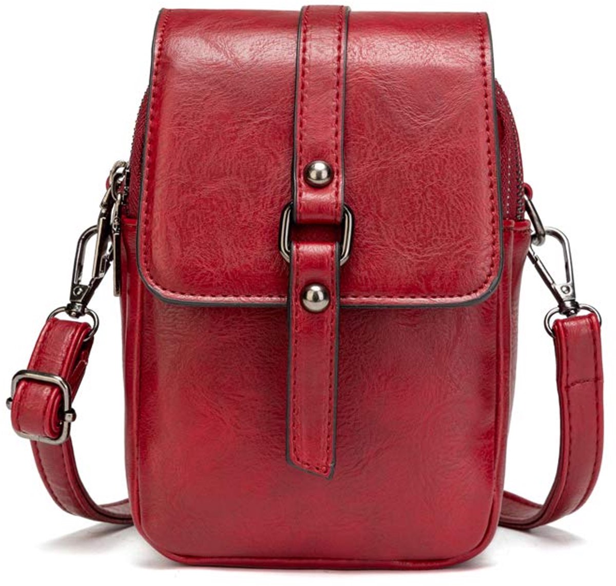 JeiibrZui Vintage-stijl kleine tas van geolied leer - Rugzak van echt leer - Lichtgewicht en duurzaam PU-leer met roestbestendige metalen details - Uit één stuk - Voor dagelijks gebruik - Rood