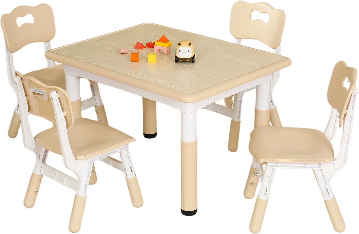 Stena Kindertafel met Stoeltjes - Hout/Plastic - Speeltafel en 4 Stoelen - Verstelbaar - Activiteiten Tafel voor Kinderen/Peuter/Kleuter - Tekentafel
