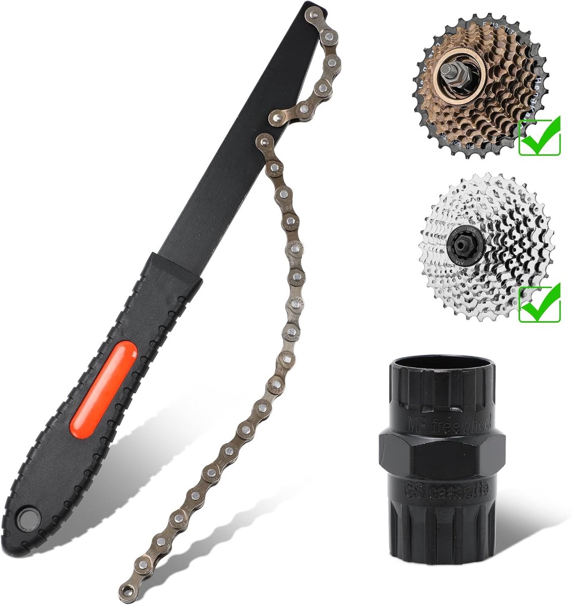 OUYLAF Cycling Kettingzweep - Cassette Afnemer - kettingzweep - freewheel afnemer - freewheel - nieuw 2-in-1 universeel gereedschap voor het verwijderen van cassettes voor 5-12 speed cassettes