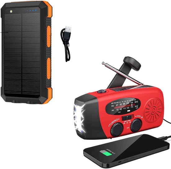 Noodradio Voor Rampen - Solar Powerbank - Powerbank Zonneenergie - Radio Opwindbaar - Noodradio - Noodradio Solar Opwindbaar - Rood