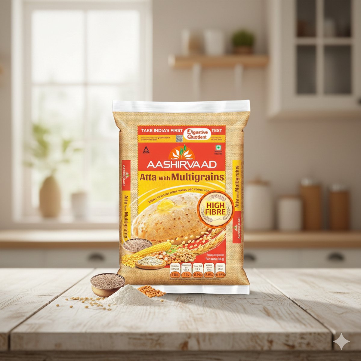 Aashirvaad Chakki Atta 5 kg Multi-Grain Bloem Aanbevolen met Kajal Sticker
