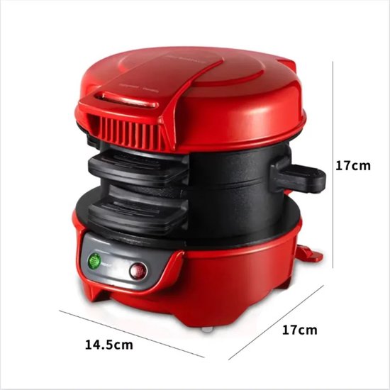 ACEP Ontbijtmaker - 220 V - Rood - Hamburger machine - Hamburgermaker - 800W - Keukenmachine - Contactgrills - Toaster - Sandwich van ACEP — afbeelding 3