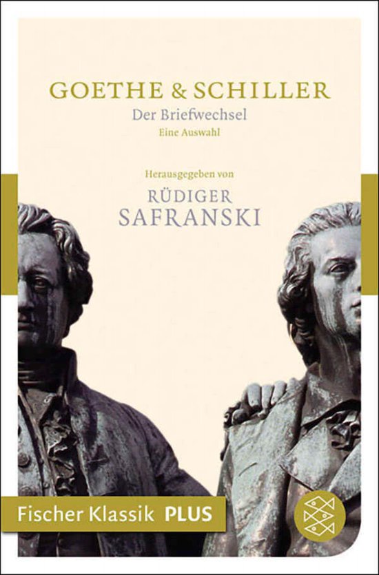 Livre "Goethe & Schiller - Der Briefwechsel" avec des images des écrivains et "Fischer Klassik PLUS".