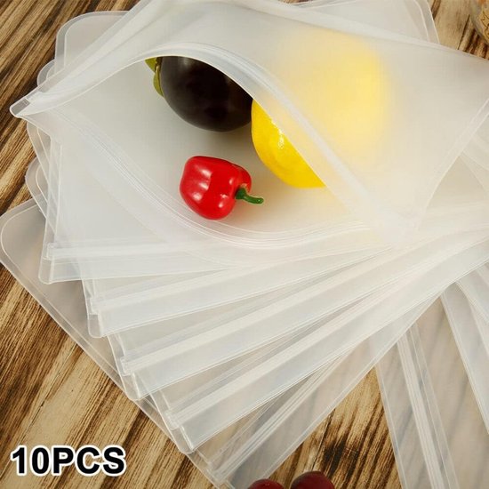PEVA voedselbewaarzakjes - Maat M - 20*22 cm - 10 stuks - Broodzakjes - Snackzakjes voor in de koelkast - Mat transparante afsluitbare zakjes - Herbruikbaar - Verdikte voedselzakjes - Diepvrieszakjes - Voedselbewaarzakjes van Merkloos — afbeelding 3