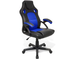 LifeGoods Gaming Stoel - Gamestoel - Verstelbaar in Hoogte - Comfortabele Gaming Chair - Kunstleer - Blauw/Zwart