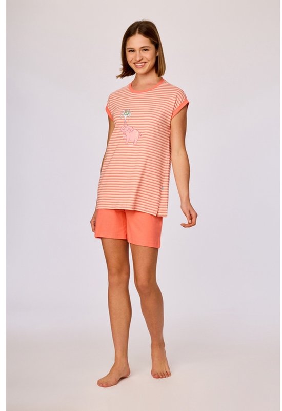 Pyjama Woody filles/femmes - rayé pêche orange - éléphant - 261-10-BST-S/901 - taille L