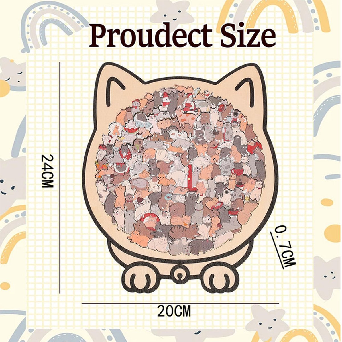 Houten kattenpuzzel - houten puzzel voor volwassenen in de vorm van een kat - Kleurrijke houten puzzel in de vorm van een kat - creatieve kattenpuzzel - Creatief cadeau voor kattenliefhebbers - Woondecoratie — cadeau in Spellen & Speelgoed - foto 2