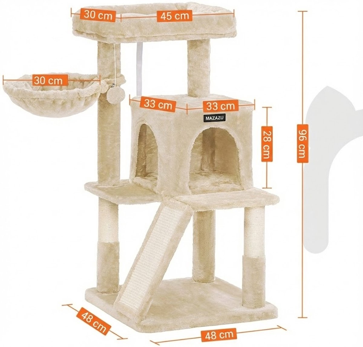 Krabpaal Compact 96cm Beige – Met Krabplank, Huisje & Relaxmand thumbnail 2
