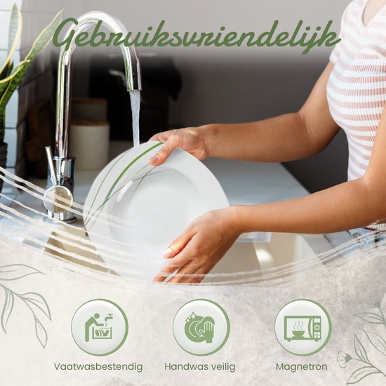Luxe Serviesset- 24 delig - 6 persoons - Porselein - Bordenset - Dinner platen - Dessertborden - Soepplaat - Kom - Wit — afbeelding 2