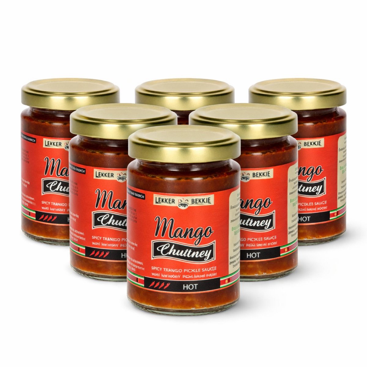 Lekker Bekkie 6 x Mango Chutney 145 gram | hete Surinaamse smaakmaker | halal vegetarisch