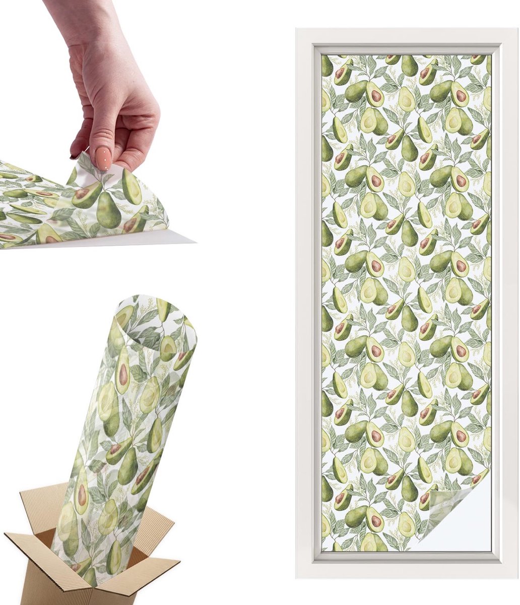 TULUP Raamfolie Anti inkijk - Avocadobladeren Privacy Folie Raam - 50x146 cm - Groente Anti inkijk Folie - Raamfolie Tegen inkijk Glas in Lood - Voor de keuken, hal en woonkamer - Raamfolie Zonwering Groente - Avocadobladeren