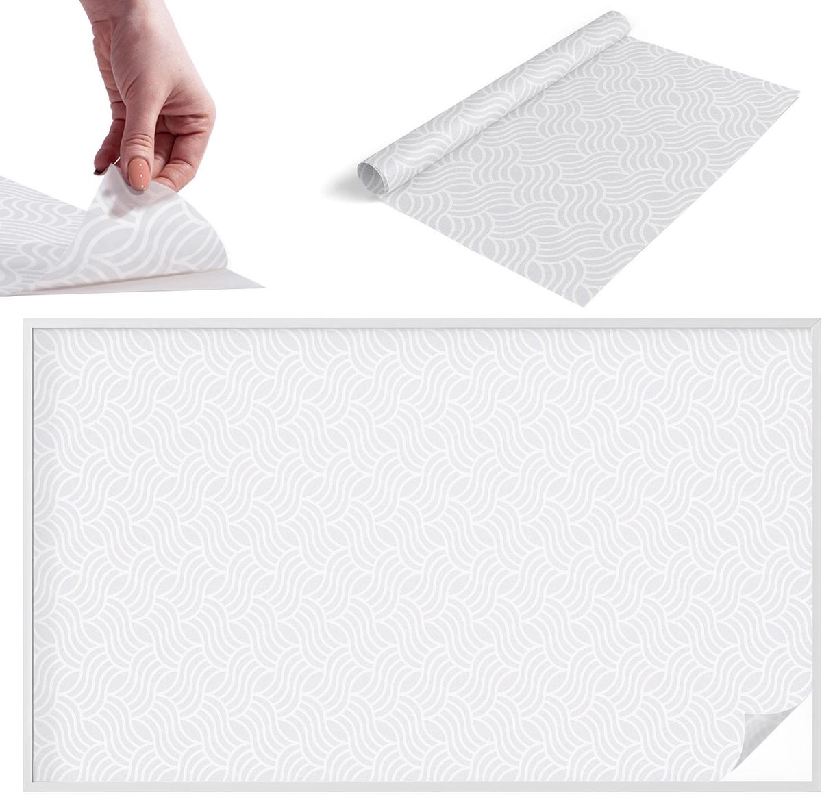 TULUP Raamfolie Anti inkijk - Golven van harmonie Melkglas Folie - 200x116 cm - Wit Anti inkijk Raamfolie Glas in Lood - Zonwerende Raamfolie - Voor de hal, badkamer, kantoor - Privacy Folie Raam Glas in Lood Wit - Golven van harmonie