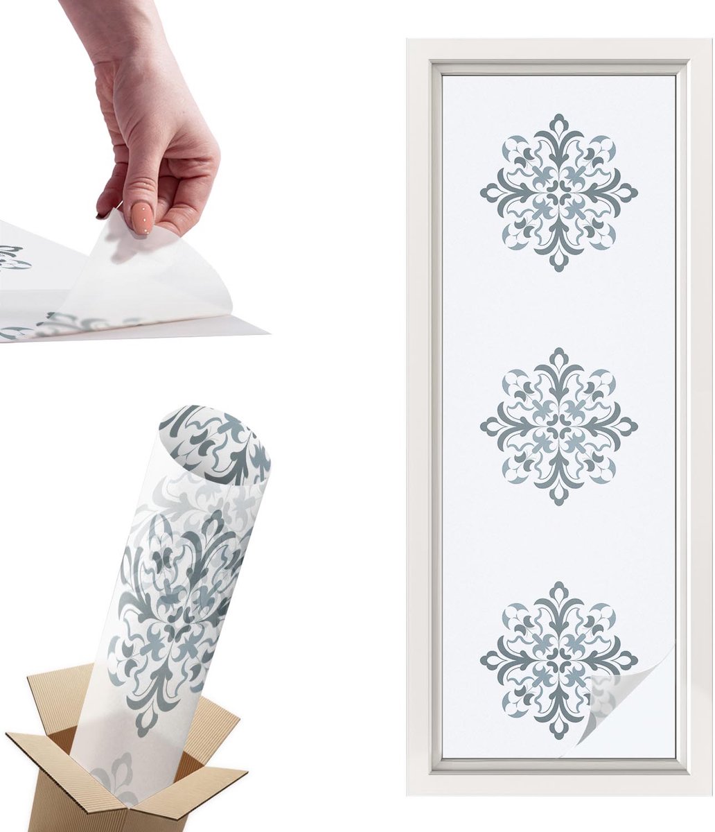 TULUP Raamfolie Anti inkijk - Klassiek ornament Privacy Folie Raam - 50x146 cm - Wit Anti inkijk Folie - Raamfolie Tegen inkijk Glas in Lood - Voor de slaapkamer, woonkamer en badkamer. - Raamfolie Zonwering