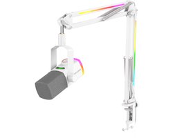 FIFINE - AM8 PRO T - USB / XLR Studio microfoon - PC-Gaming Met Flexibele RGB Arm ( 66cm! ) - Geschikt voor PC/PS4/PS5 - RGB - Podcast - Gaming - Streaming - Wit