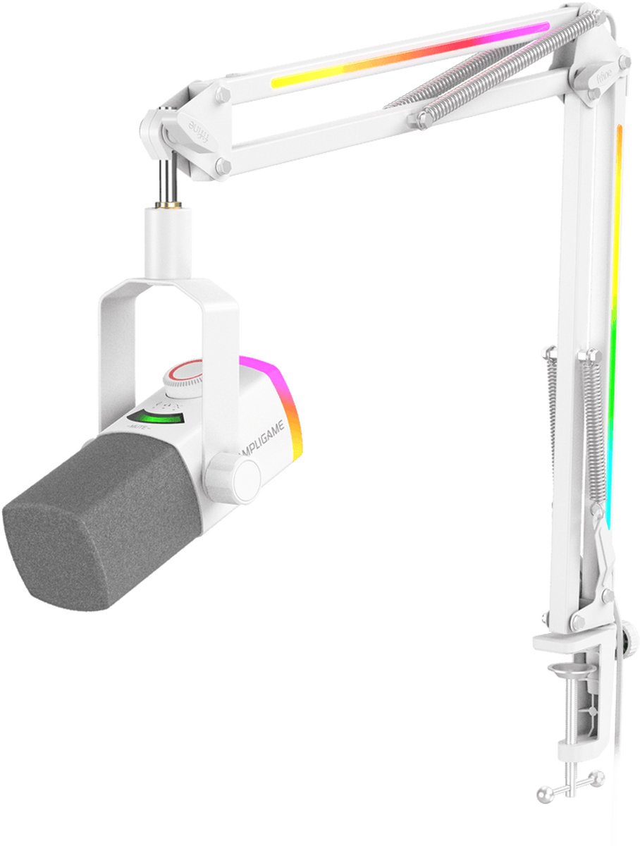 FIFINE - AM8 PRO T - USB / XLR Studio microfoon - PC-Gaming Met Flexibele RGB Arm ( 66cm! ) - Geschikt voor PC/PS4/PS5 - RGB - Podcast - Gaming - Streaming - Wit