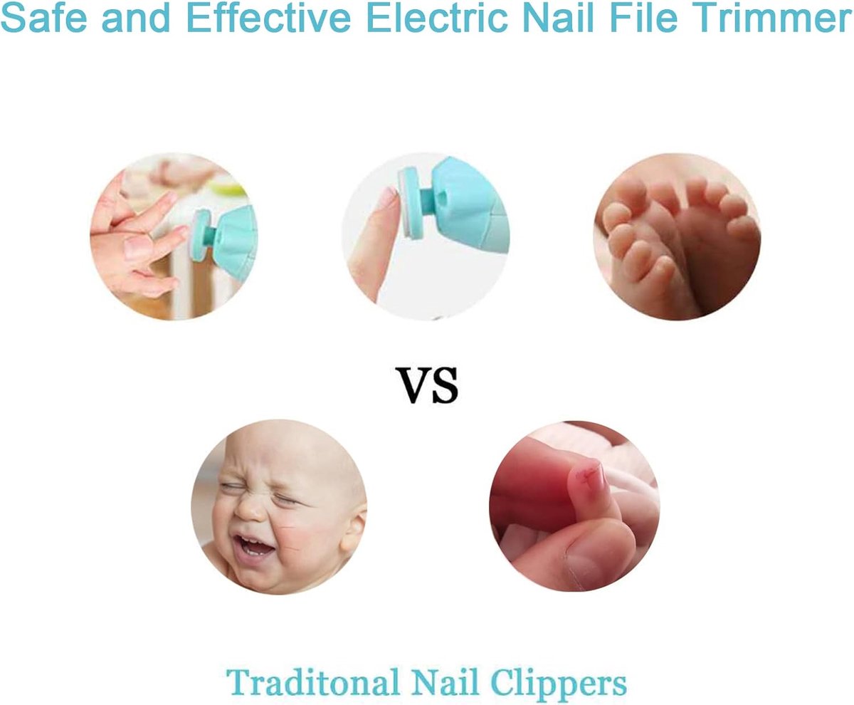 Elektrische nagelknipper - elektrische nagelknipper voor baby's - elektrische nageltrimmer voor baby's - knipt vinger- en teennagels - 6-in-1 nagelset - met LED-lampje - veilig voor pasgeborenen, kinderen en volwassenen. thumbnail 6