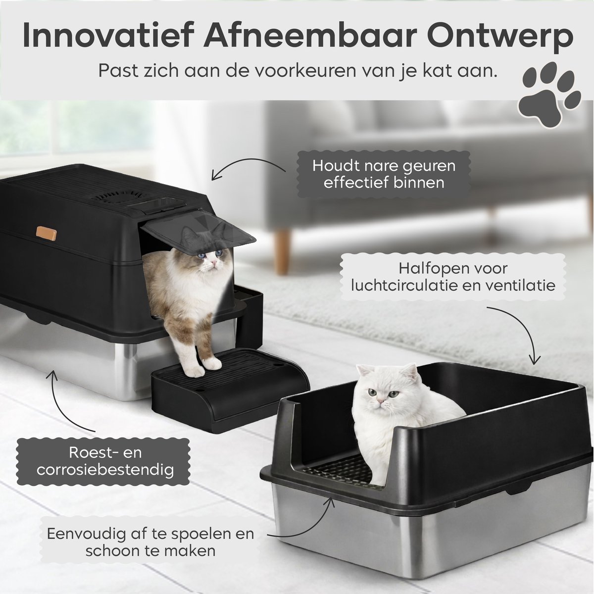 ADSafety Kattenbak RVS - Kattentoilet Roestvrijstaal - Incl. Kattenbakschep met Houde… thumbnail 6