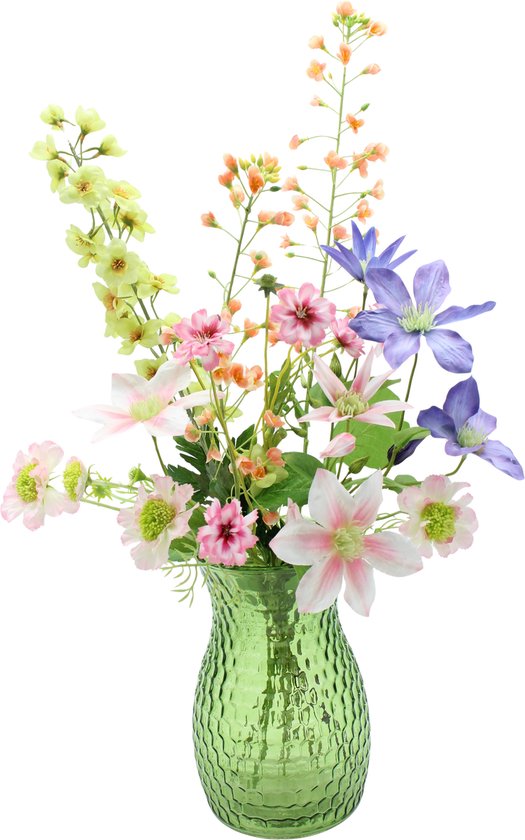 Bloemenjunkie - Fleurs artificielles avec vase - Bouquet de fleurs en soie - Bouquet sauvage - 60cm de haut - 6 tiges - Cueilli en été - - Clematis - Cosmea - Printemps - Printemps - Fleurs artificielles