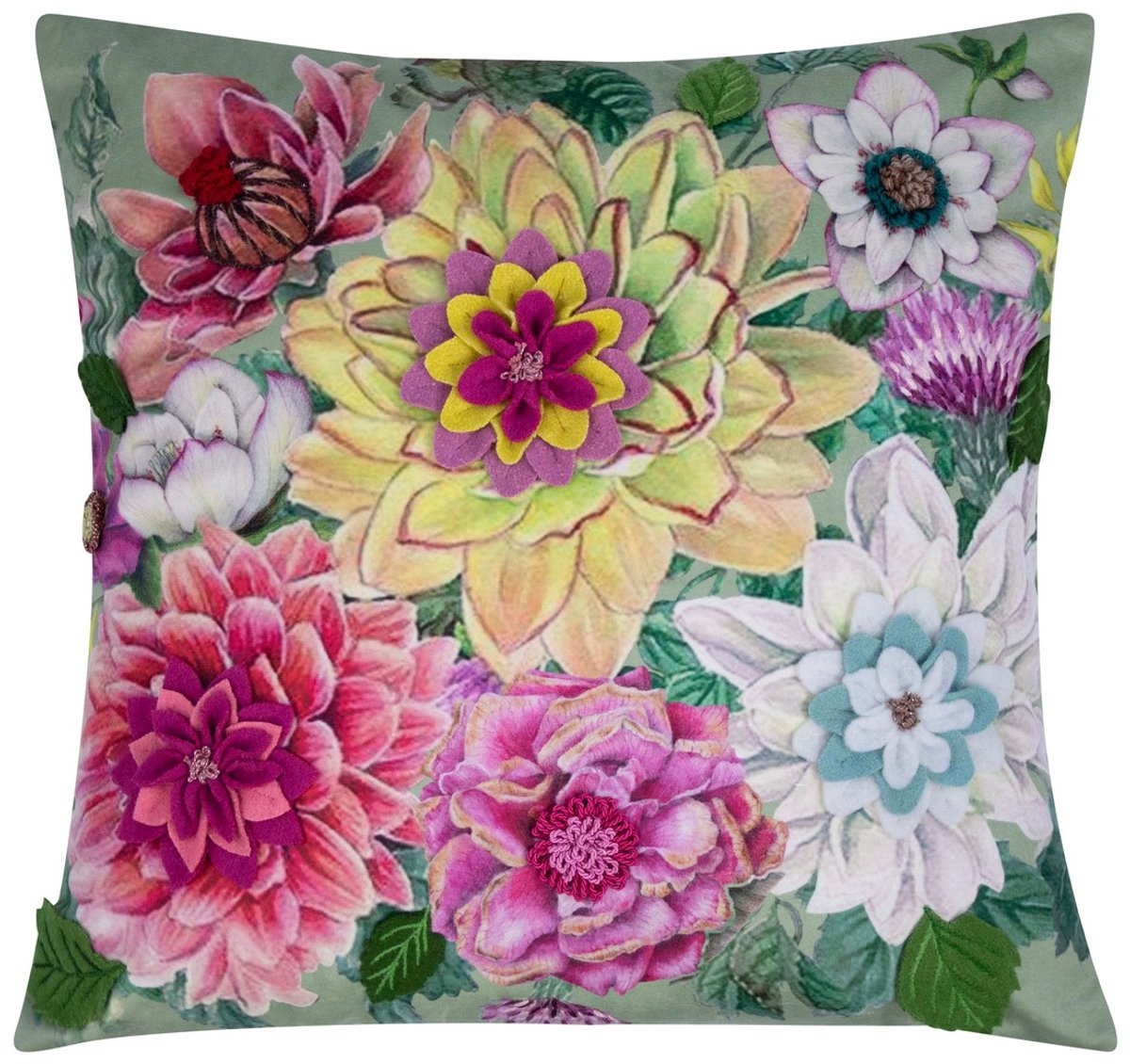 Livorno Kussen velvet geborduurd groen 45x45cm