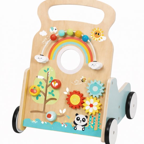 Houten Loopwagen met Activiteiten - Baby Walker & Loopkar - Motoriek Speelgoed met Kralen en Draai-elementen van Houten — afbeelding 2