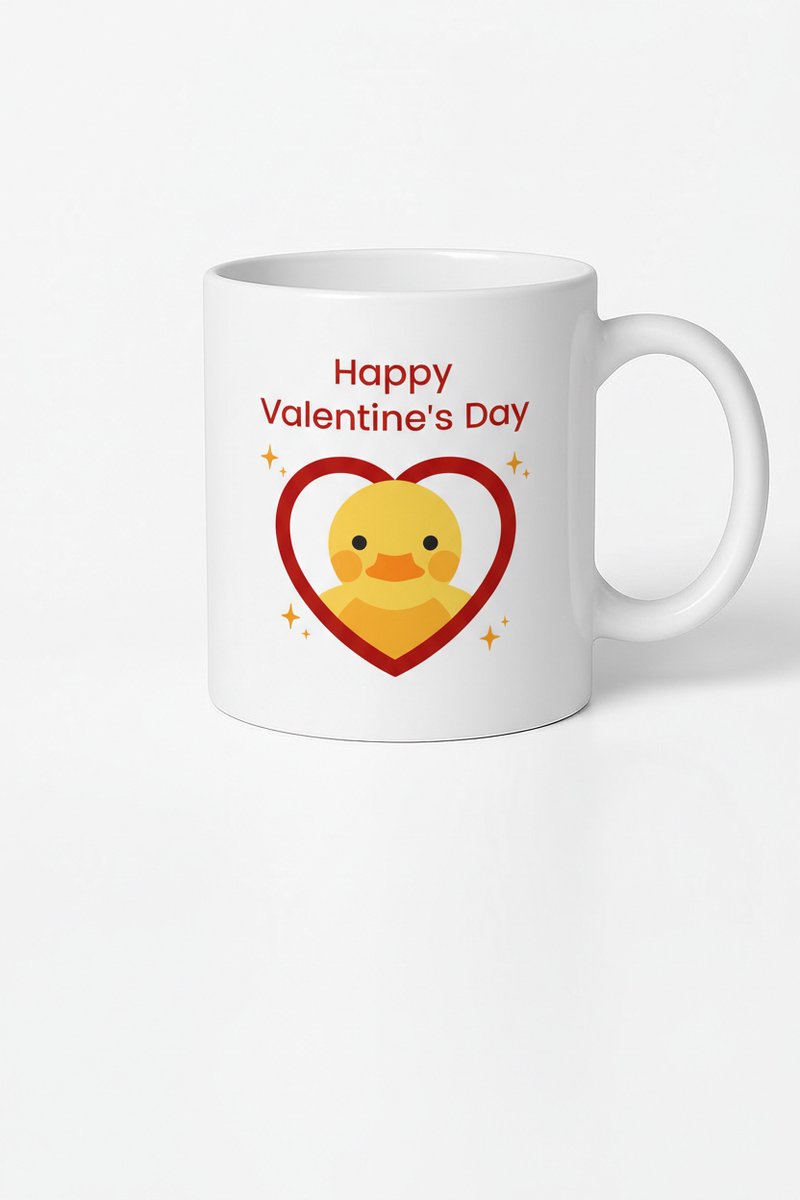 Valentijn Mok 'Happy Valentine's Day' met Schattige Eend in Hart - Uniek Cadeau