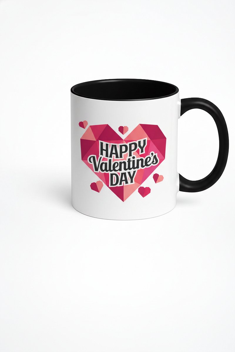 Valentijnsdag Mok 'Happy Valentine's Day' met Geometrisch Hart - Perfect Cadeau